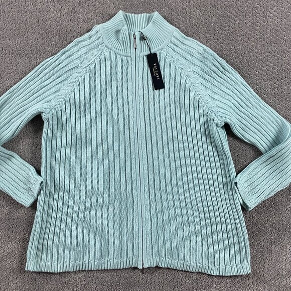 Talbots Sweaters - NWT Talbots Sweater Women's 1XP Full Zip Ribbed Stretch Mint Green Cotton Blend